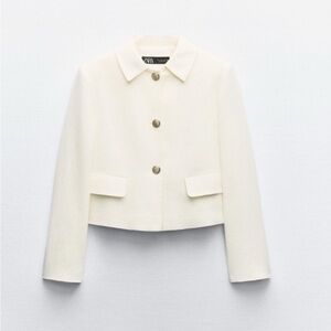 NWT Zara Cropped Cream Linen Blend Blazer - Size S